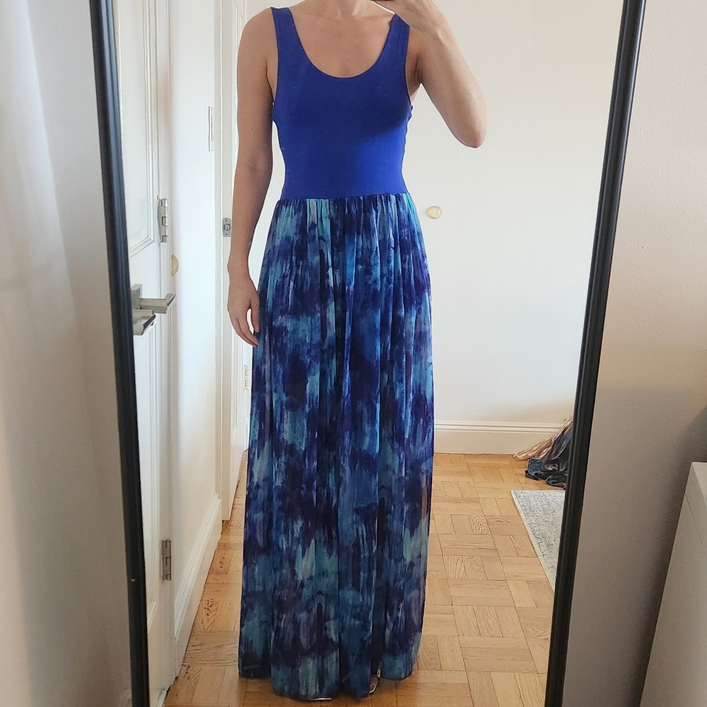 Felicity And Coco Blue Watercolors Maxi Dress, sz small